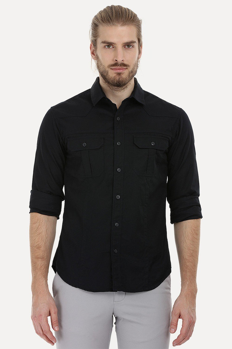 Buy Online Box Pleated Flap Pockets Black Shirt for Men Online at Zobello