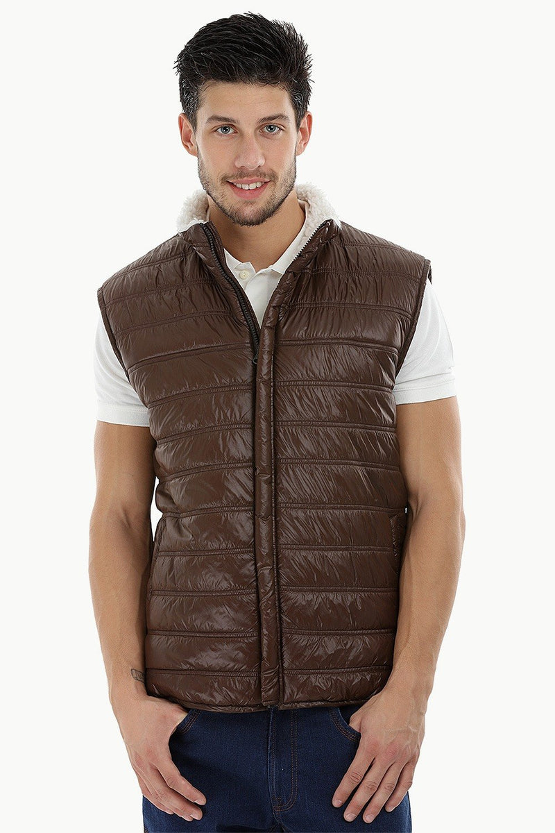Buy Online Pecan Brown Sleeveless Sherpa Lined Cire Jacket for Men ...