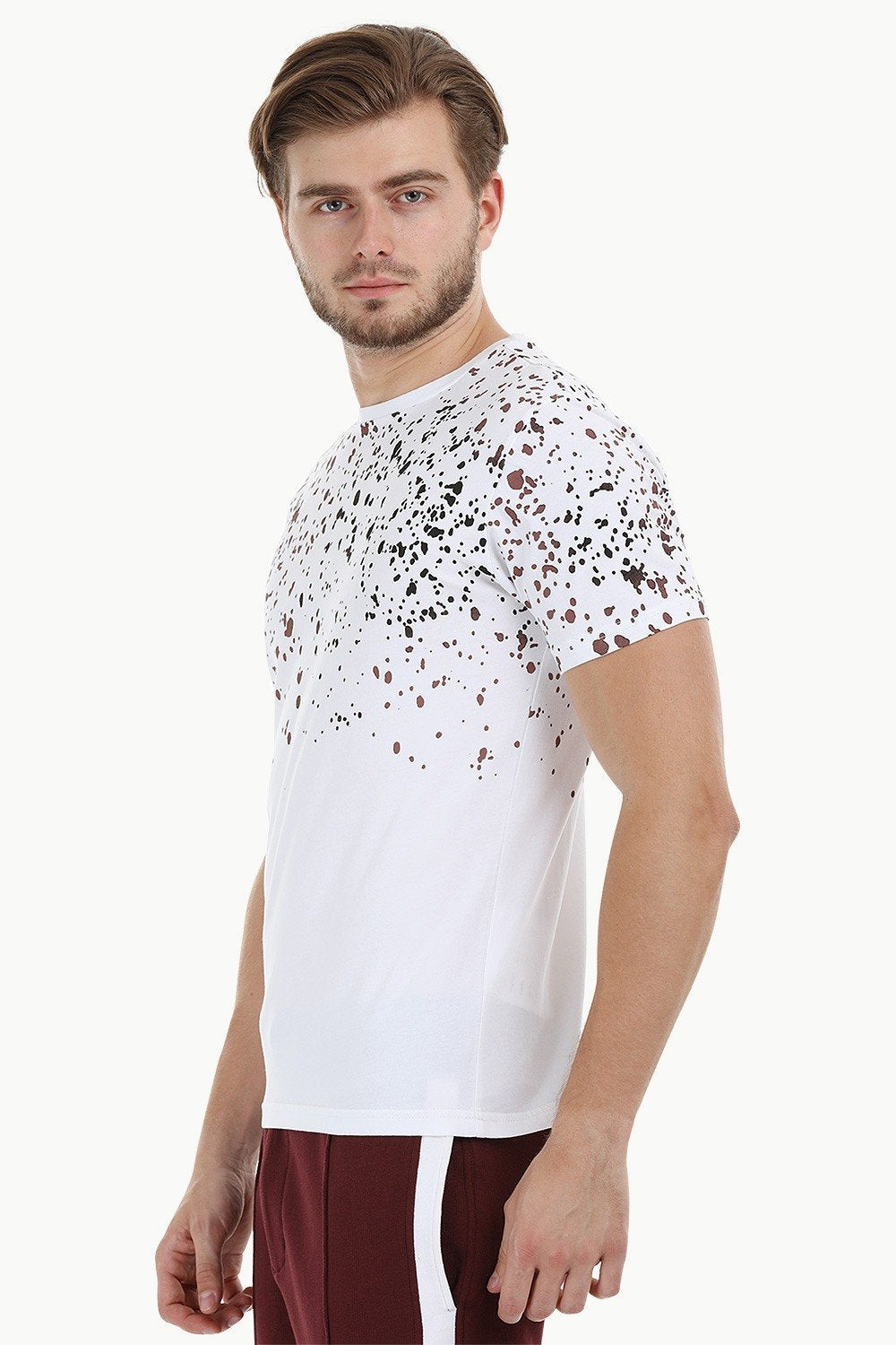 Buy Online Splatter Print White Crew T-Shirt for Men at Zobello