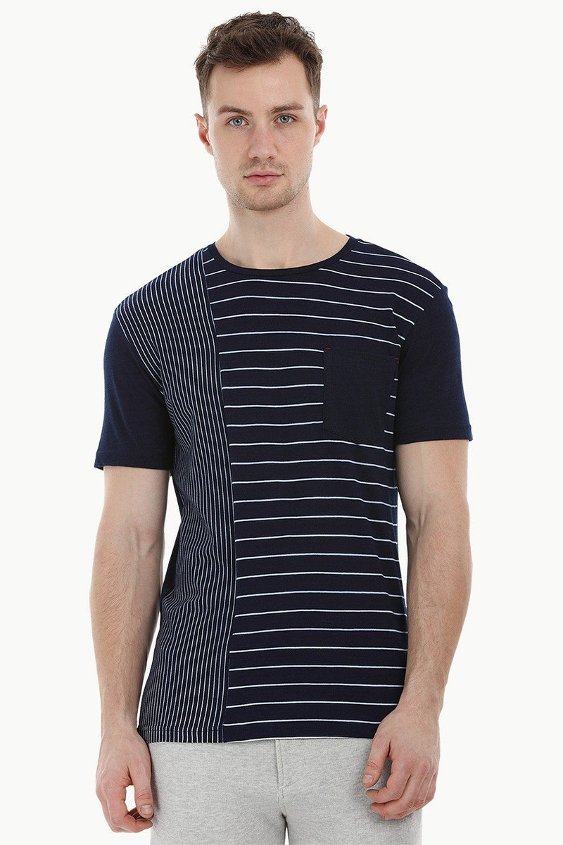Buy Online Stripe Block Navy T-Shirt for Men at Zobello
