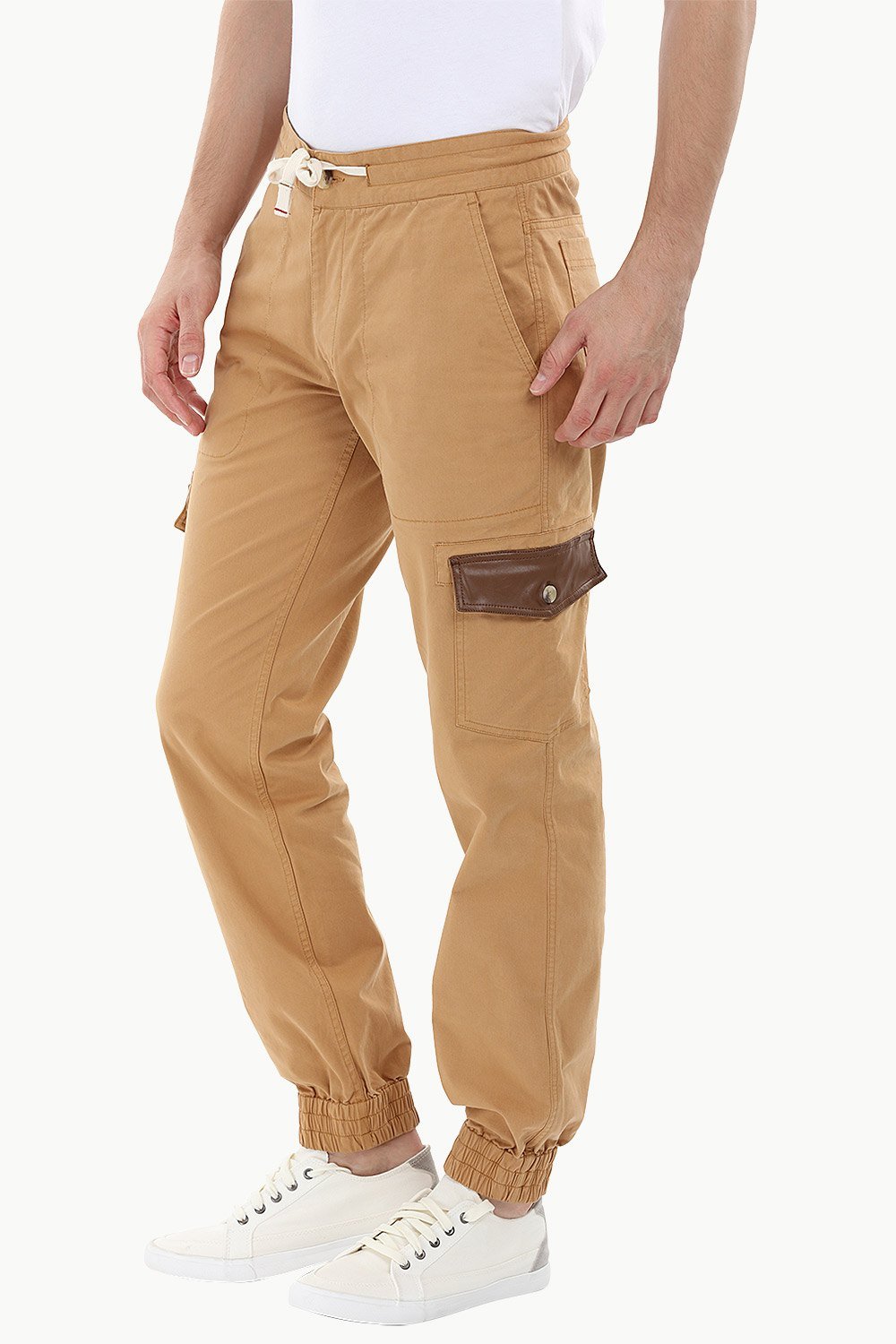 Buy Online Tan Brown Twill Cargo Cuff Joggers for Men Online at Zobello.