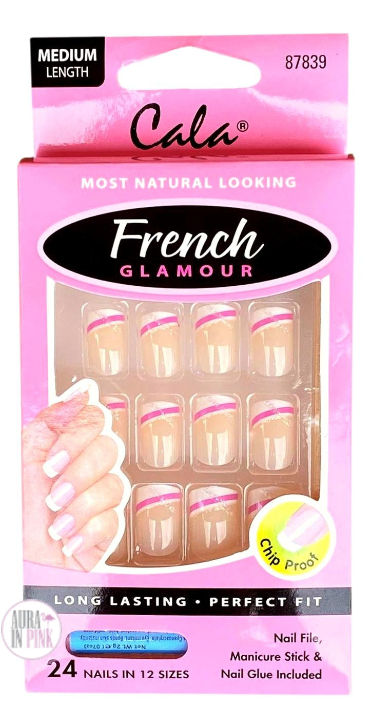 Cala French Glamour Medium Length French Manicure Glitter Accent Squar –  Aura In Pink Inc.