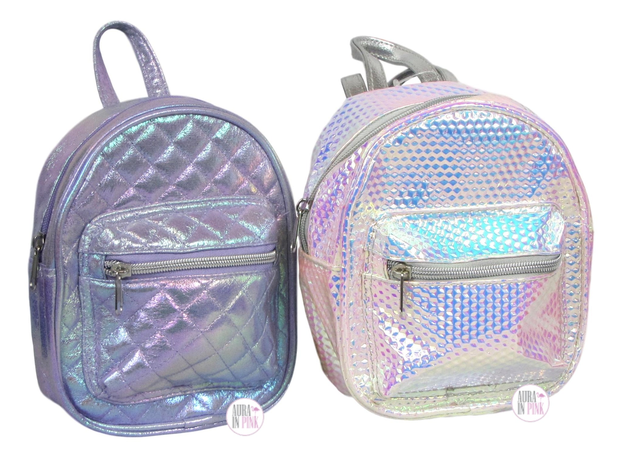 Iridescent Lavender Shimmer Quilted Mini Backpack Bag – Aura In Pink Inc.