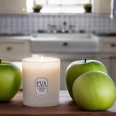 Summer Scent Candle in white glass with apples