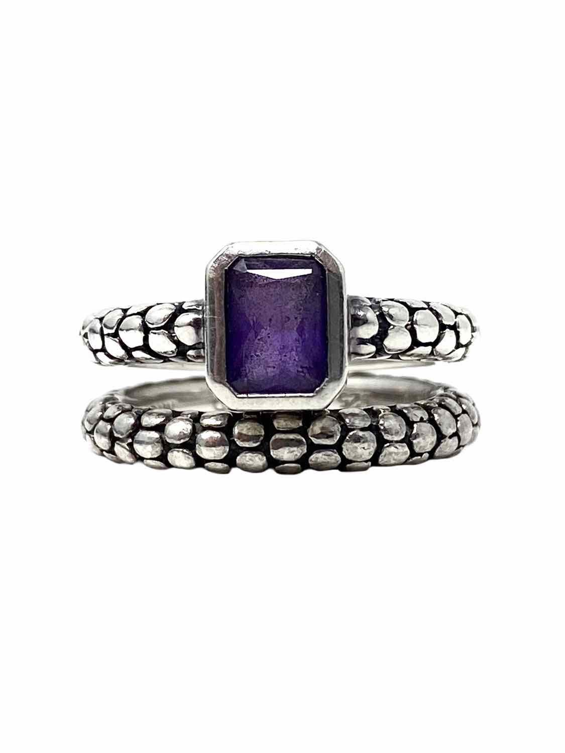 Michael Dawkins 6 .925 Purple Rectangle Damascene Amethyst Set of 2 Rings