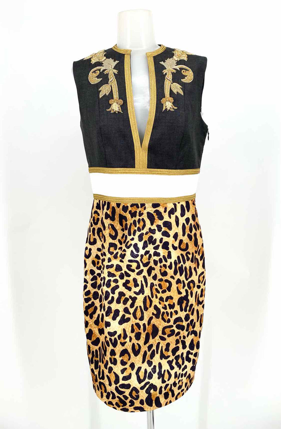 DSQUARED2 Women's Black/Gold Short Animal Print Size 42/10 Dress