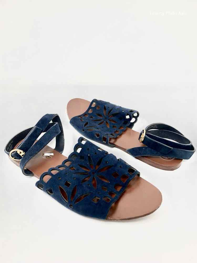 Tory Burch Navy Open Toe Suede Laser Cut Size 10 Sandals Article