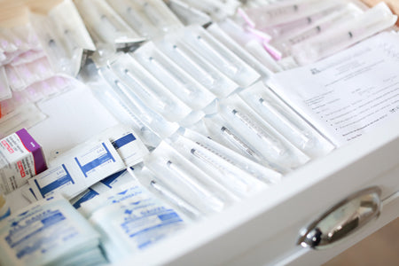 Drawer with IVF supplies and syringes