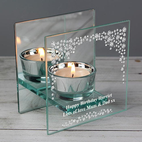 Diamante Mirrored Glass Tea Light Candle Holder-Personalised Gift