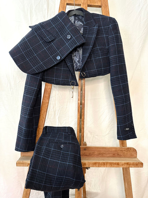 Blue Split Suit // Womens / Upcycled Men's Suit / Vintage / Pant & Skirt / Golden Hardware / Blazer
