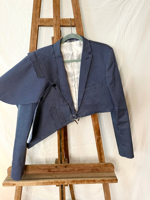 Patterned Blue Split Suit // Women / Upcycled Men's Suit / Vintage / Skirt / Silver Hardware / Blazer