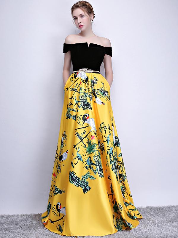 Chic A Line Yellow Prom Dress