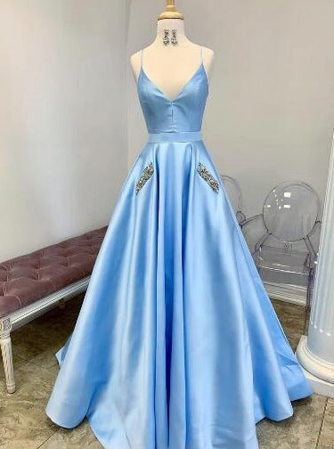 light blue silk prom dress