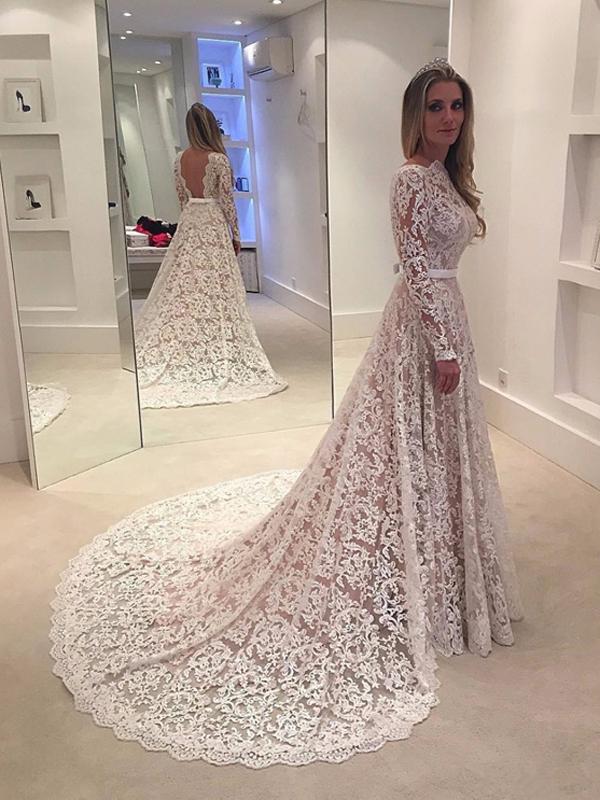 ivory long sleeve wedding dresses