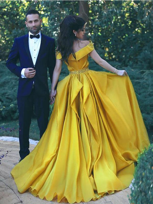 Off The Shoulder Yellow Prom Dress Plus 