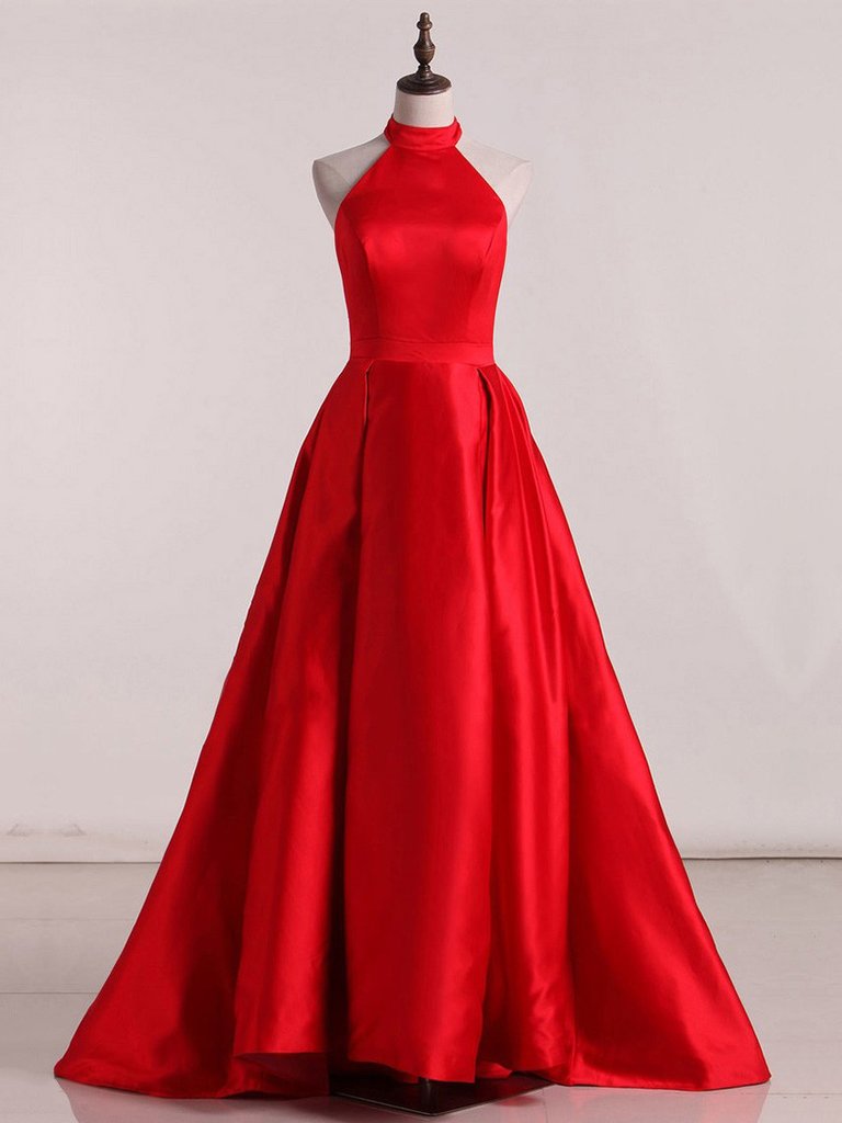 red halter neck gown