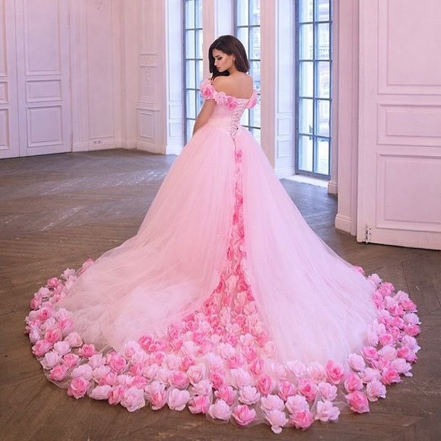 Off the Shoulder Ball Gown Prom Dress Flowers Decorated Wedding Gowns ...