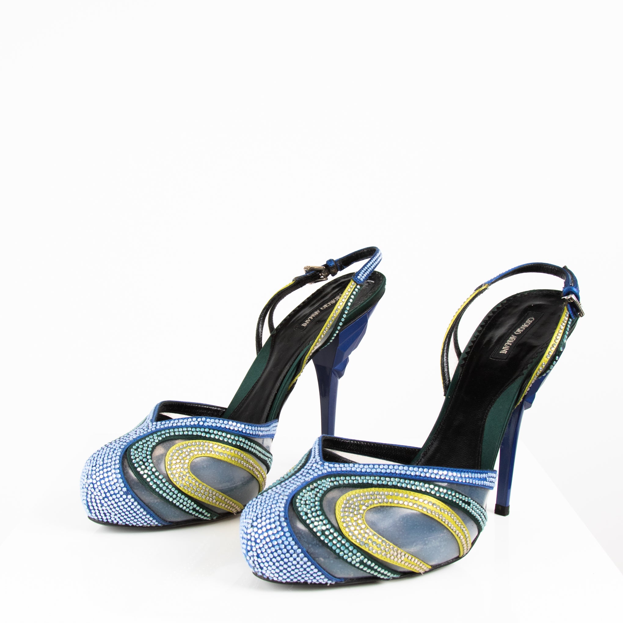 Armani Blue and Green Swirl Crystal Heels – Phoenix Style