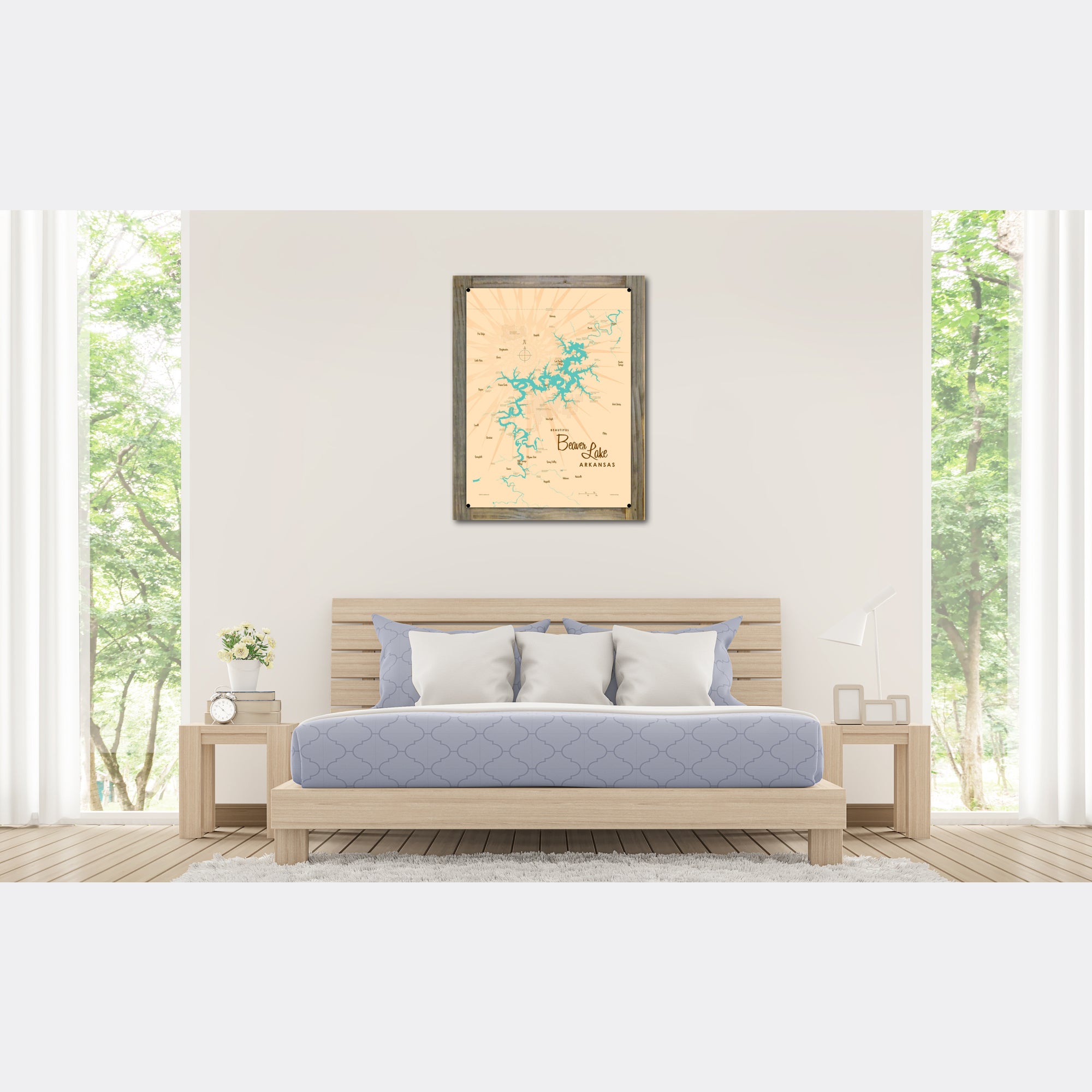 Beaver Lake Arkansas, Wood-Mounted Metal Sign Map Art
