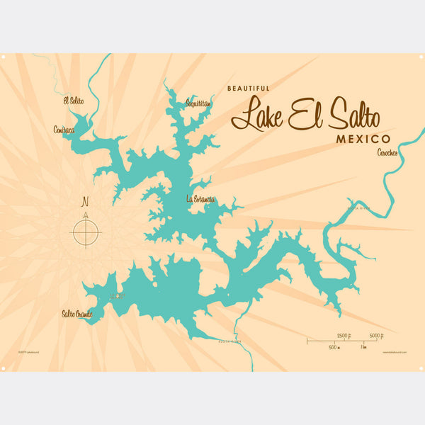 lake el salto mexico map Lake El Salto Mexico Metal Sign Map Art Lakebound lake el salto mexico map