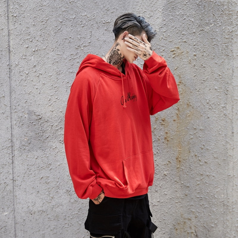 faded red hoodie