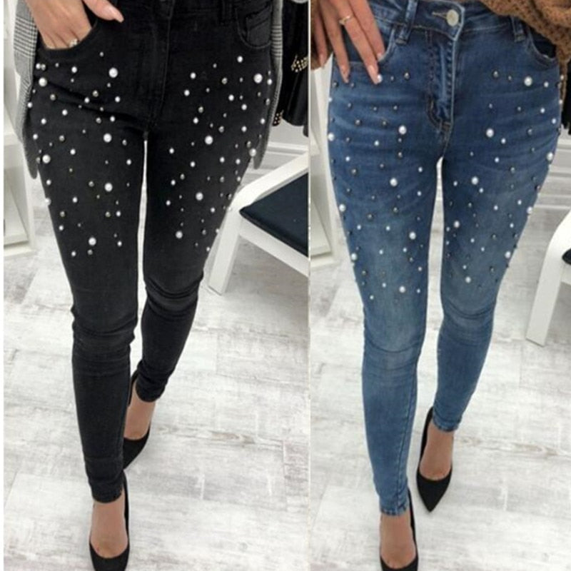 ladies elastic jeans