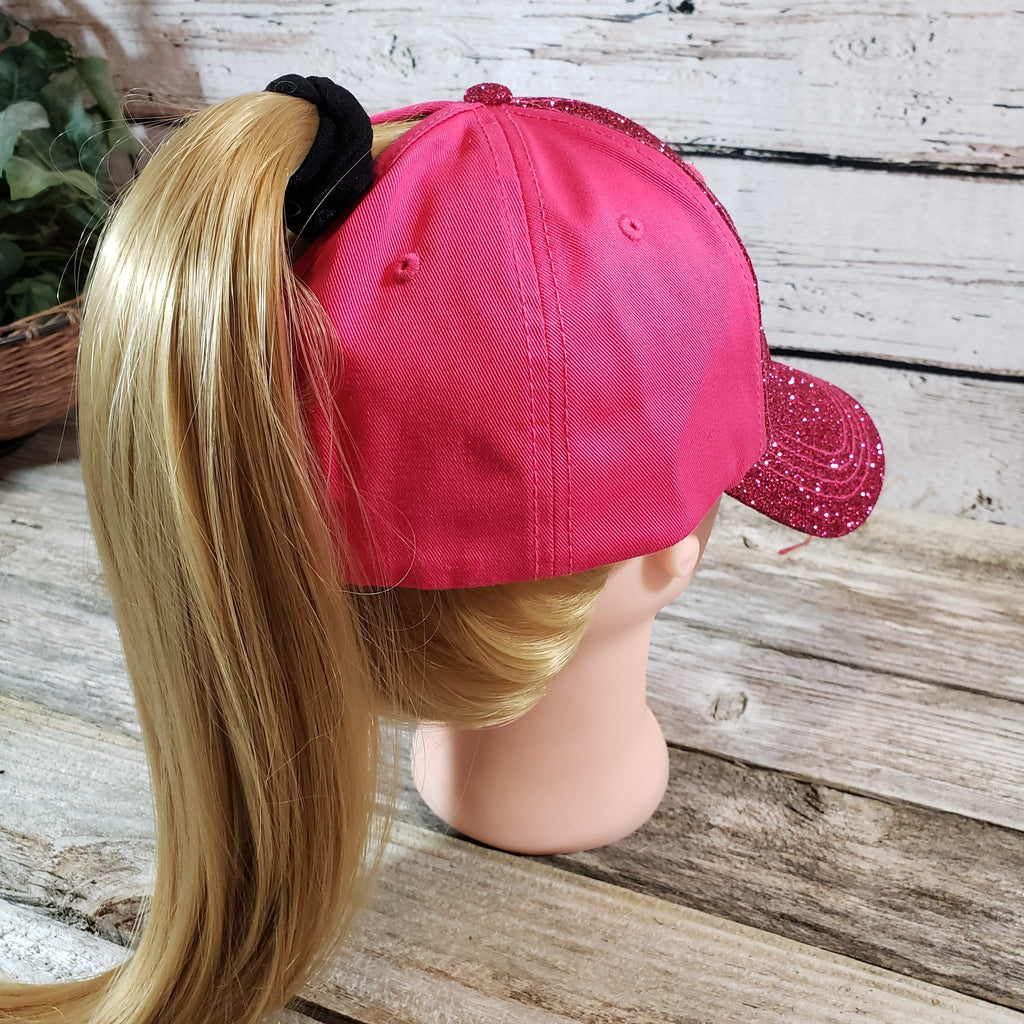 Hot Pink Glitter Ponytail Baseball Cap The Scarlet Wagon Boutique