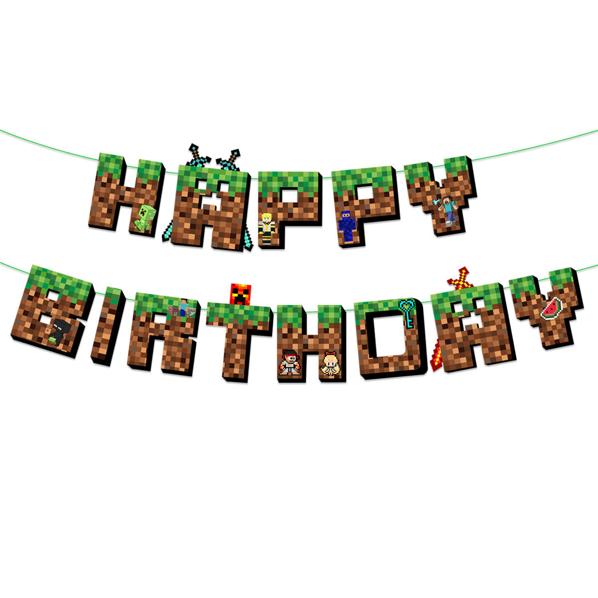 Minecraft Decoration Anniversaire Banniere Ballons Cadeau Pour Enfant Profitez De La Vie