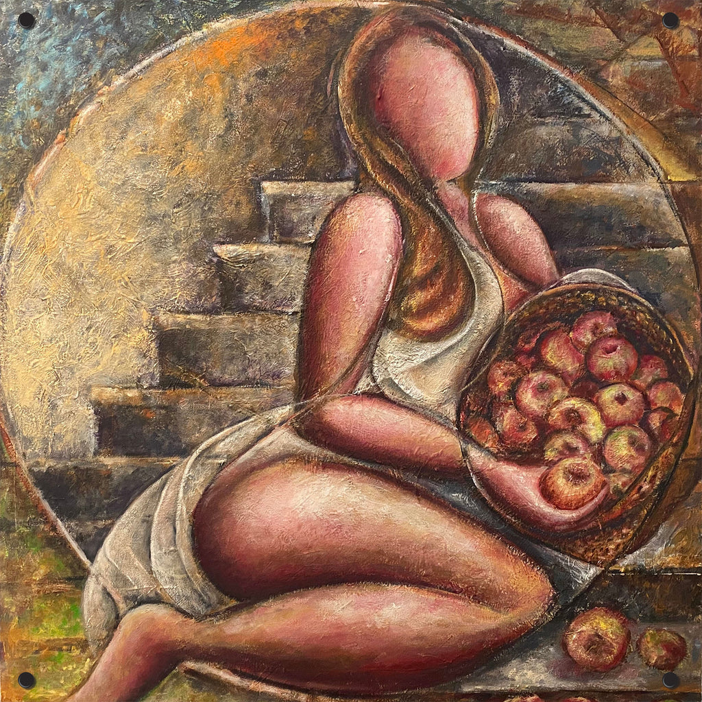 Woman and Fruit Outdoor Art Print