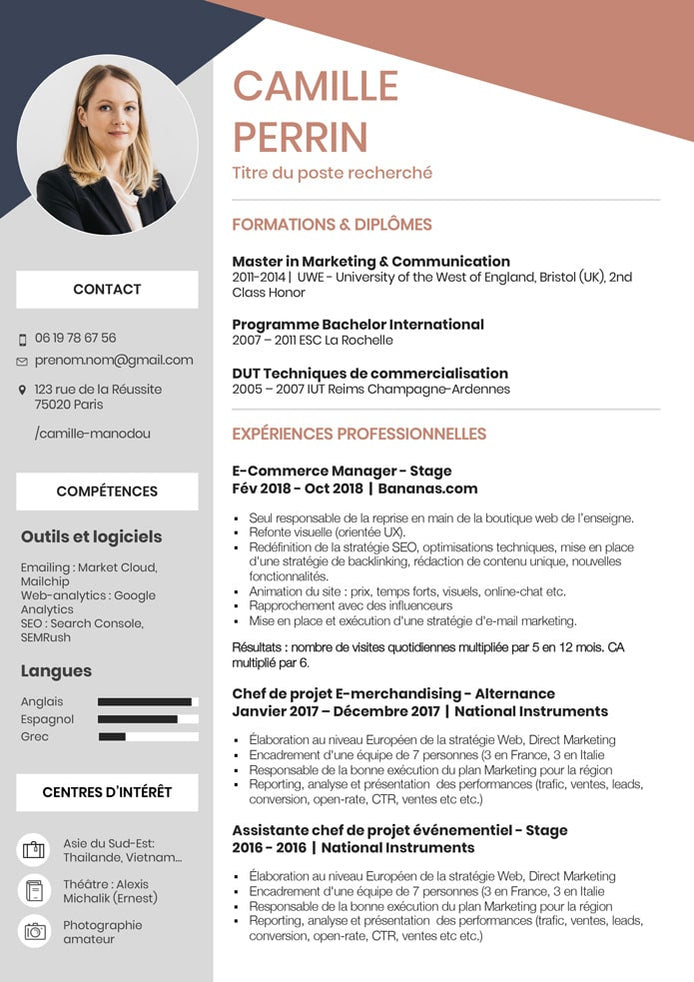 CV Débutant - Modèle de CV design (Télécharger) | CV Market