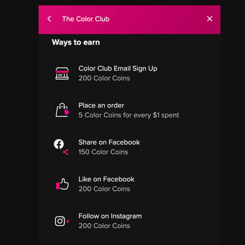 Ways to earn Color Club Rewards Points