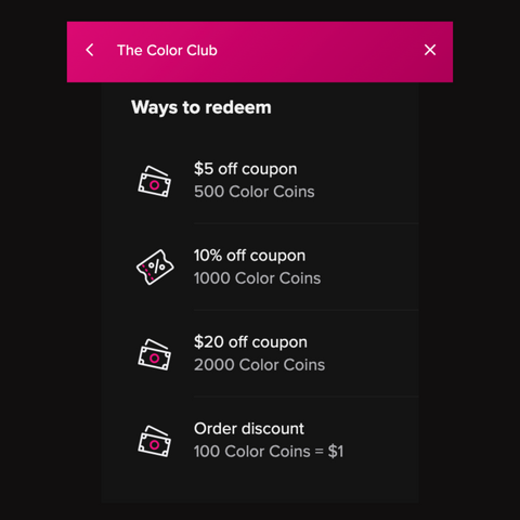 Rewards values for Chameleon Colors' Color Club rewards