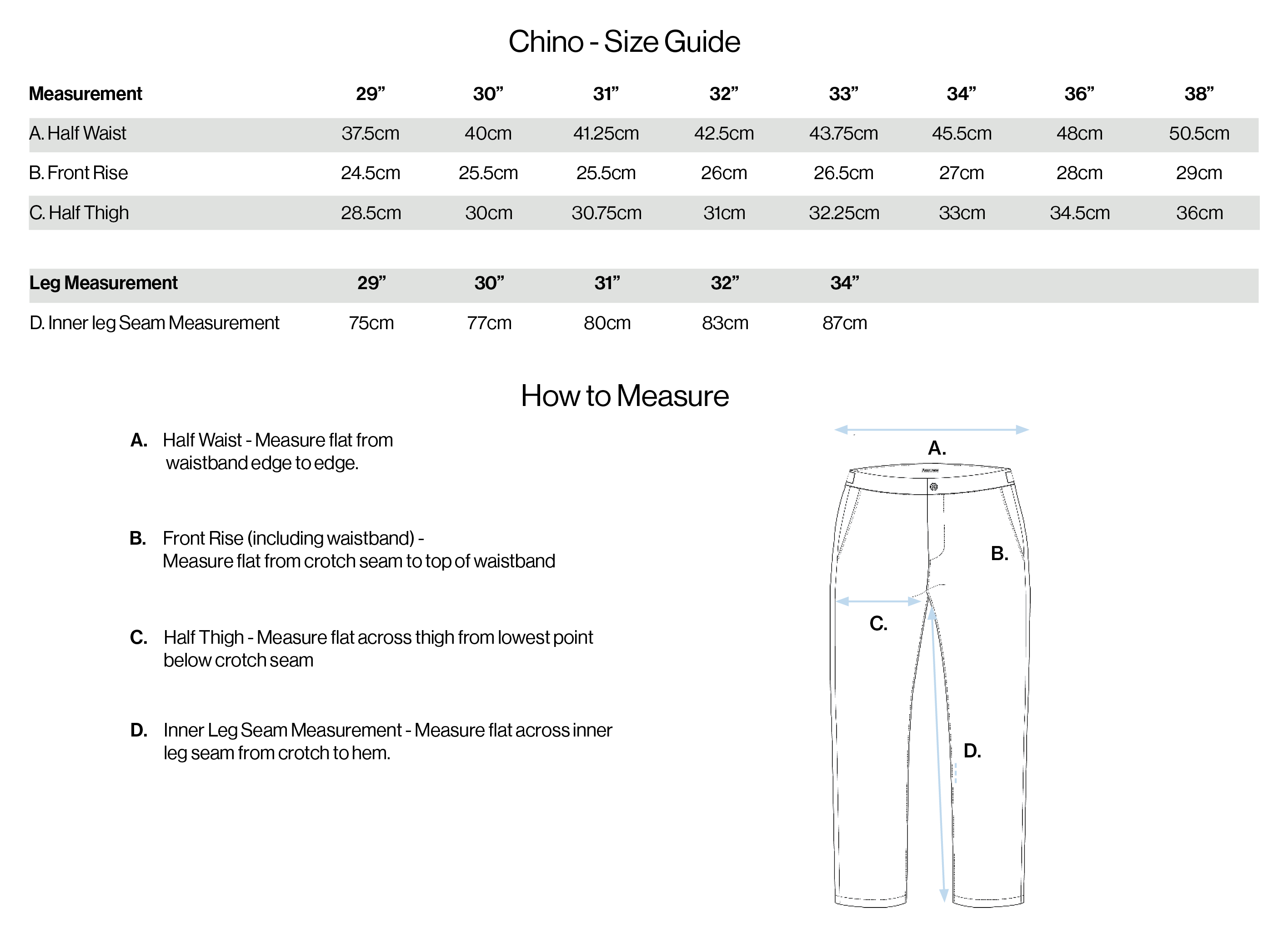 Chino Pant Size Guide