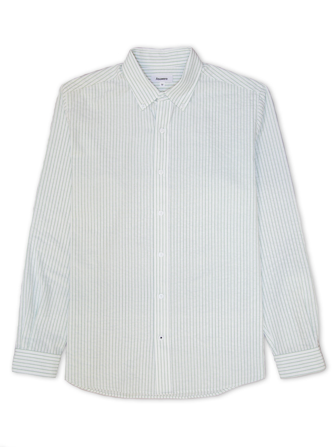 Light Button Down Shirt, Green Stripe - Men's Cotton Shirts | Asuwere