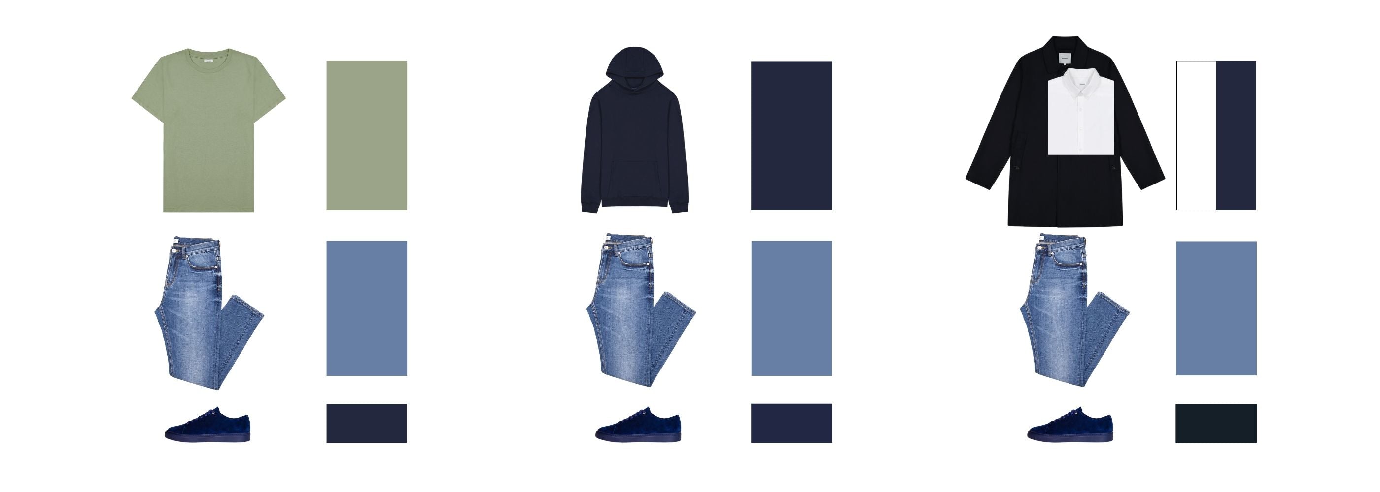 Foolproof Colour Combinations for Washed Blue Jeans with a Cream/Navy Sneaker