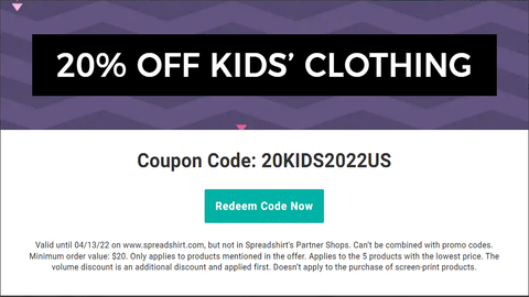 20% OFF ON KIDS’ CLOTHING SALE! Coupon Code: 20KIDS2022US Valid until 04/13/2022