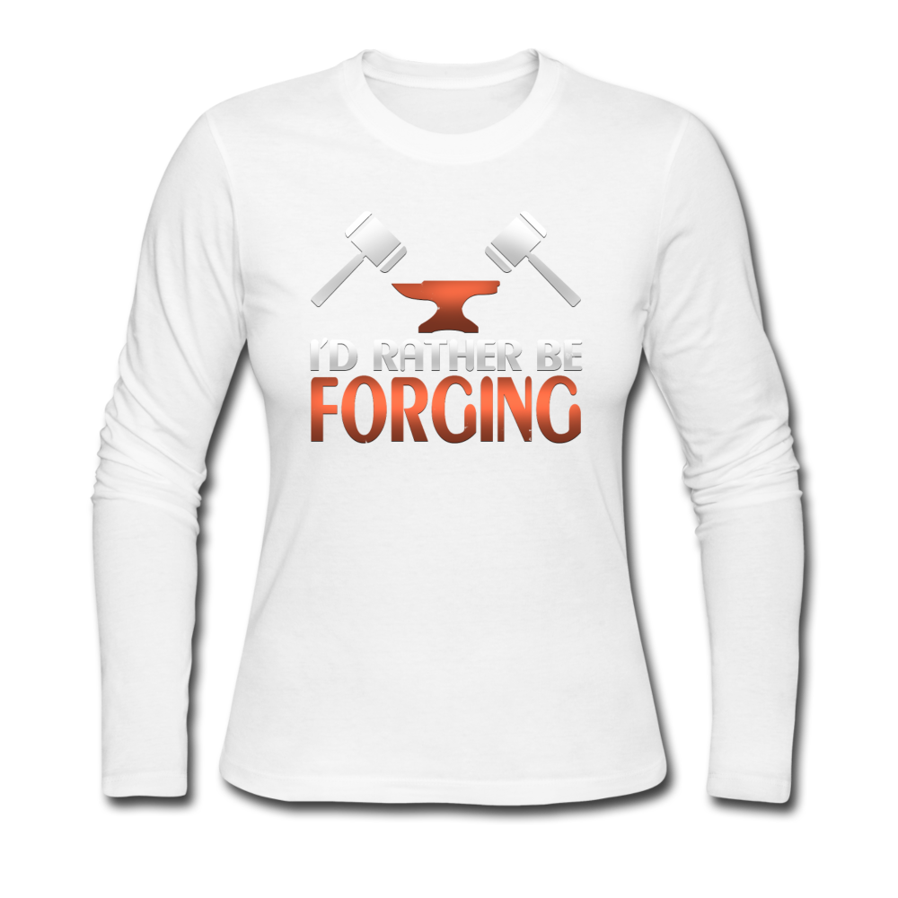 I'd Rather Be Forging Blacksmith Forge Hammer Women's Long Sleeve Jersey T-Shirt - white