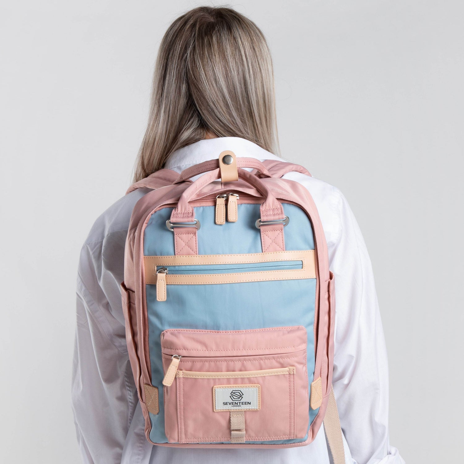 The Wimbledon Backpack - Pink with Light Blue – Seventeen London