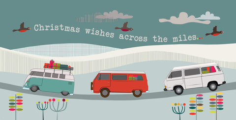 Campervan bay split and T25  CHristmas card by Ceinwen Campbell and The Arty Penguin 