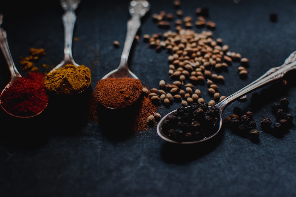 A selection of spices on spoons