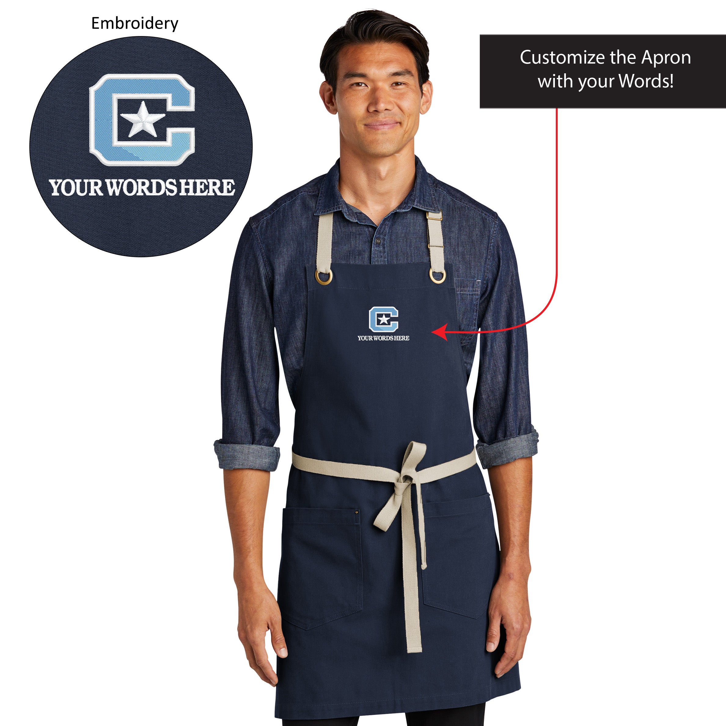 The Citadel, Customizable (Your Words), C Star, Embroidered, Port Authority® Canvas Full-Length Two-Pocket Apron