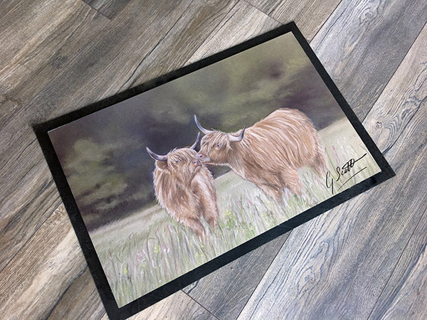 Highland Cows Kissing Floor Mat Grace Scott Art