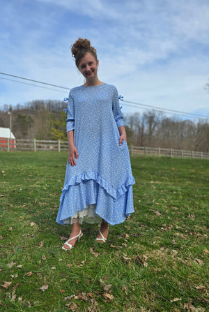Sky Bloom Bow Dress - Sweet Modesty Apparel