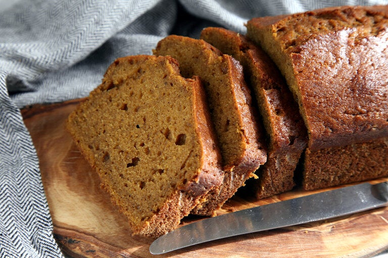 pumpkin and chocolate chip bread with brown butter and bourbon