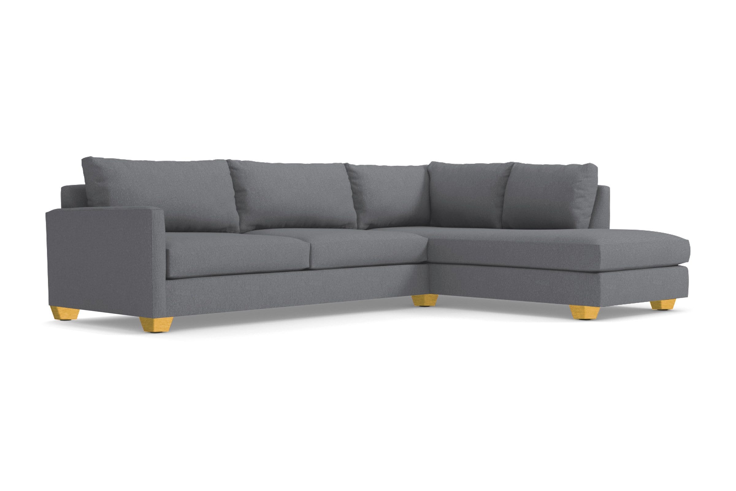 2pc Sleeper Sectional in Tuxedo Style :: Natural Leg Finish / Right-Hand RAF Chaise Configuration / Memory Foam Mattress Sleeper Option