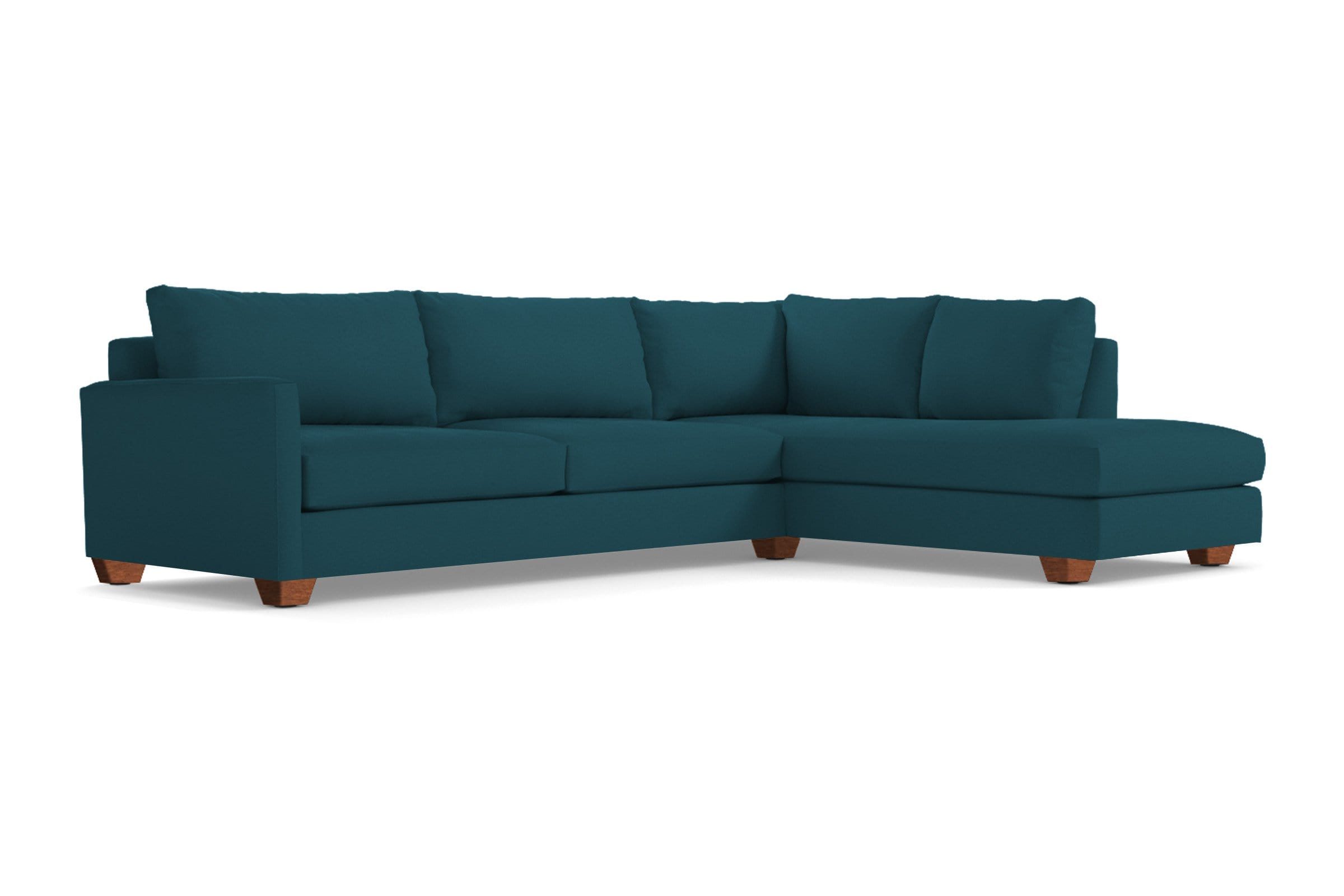 2pc Sleeper Sectional with Tuxedo Design, Pecan Leg Finish, RAF - Right Chaise Configuration and Memory Foam Mattress Sleeper Option