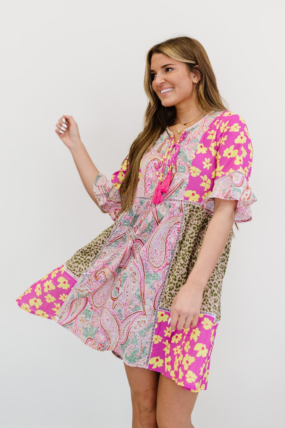 So Happy Together Patchwork Print Dress Trendsi