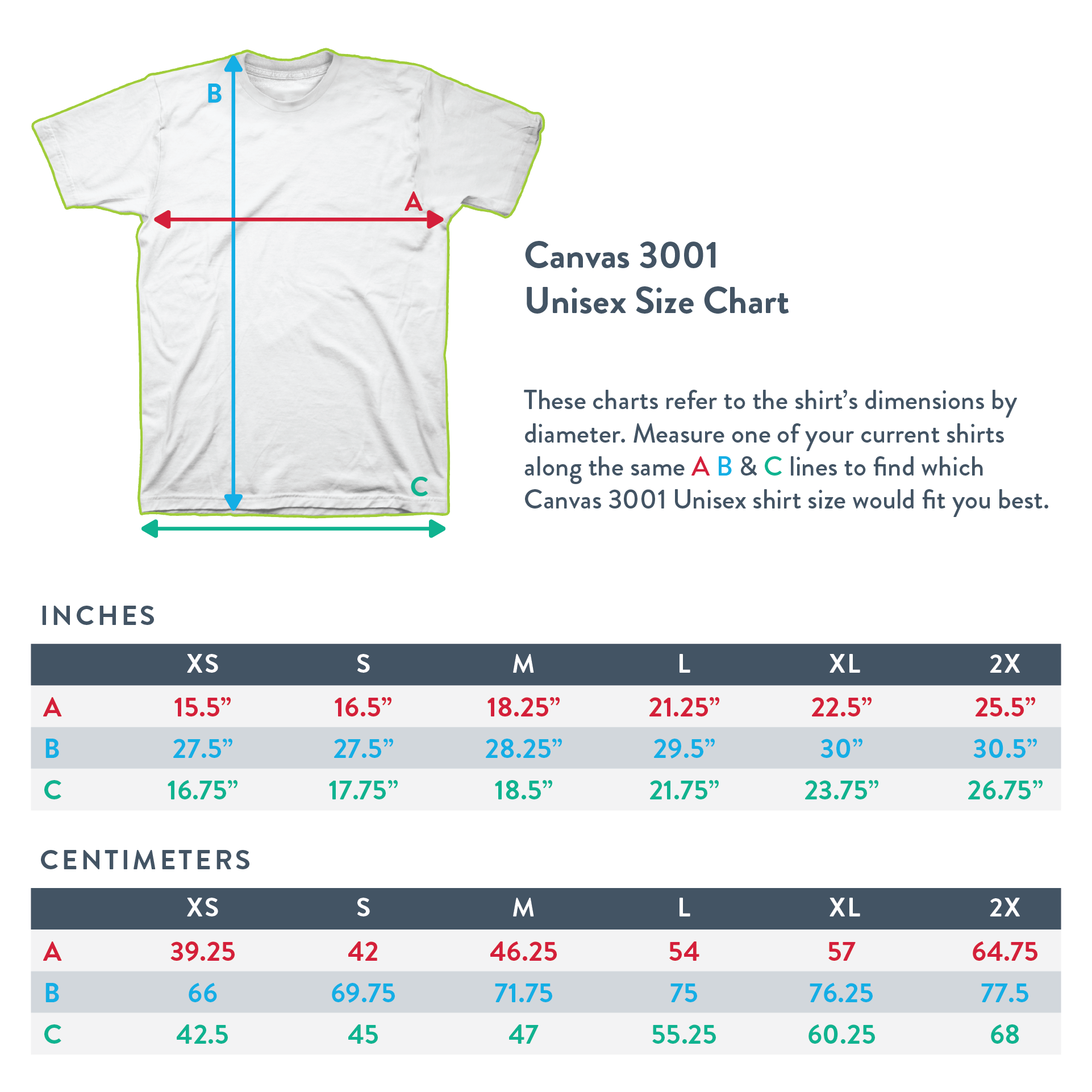 Bella Fitted Tee Size Chart