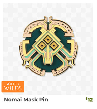 Outer Wilds Nomai Mask Pin is back in stock at Fangamer.com