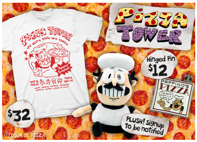 Pizza Tower merch available at Fangamer.com